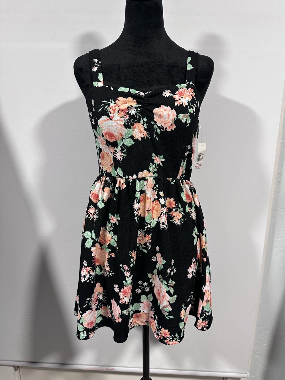No Boundaries Black Floral Sundress with Peach & Mint Blooms